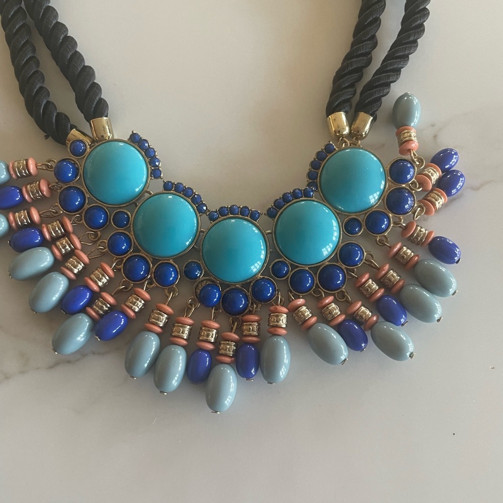 J. Crew Turquoise and Navy Beaded Necklace